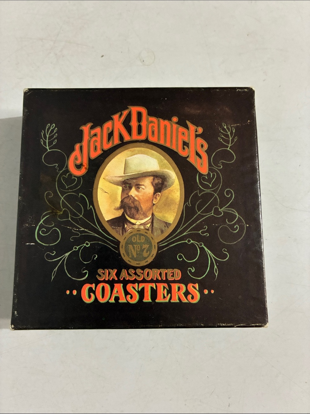 Jack Daniel's Six Assorted Coasters - Black with Orange & Green Accents